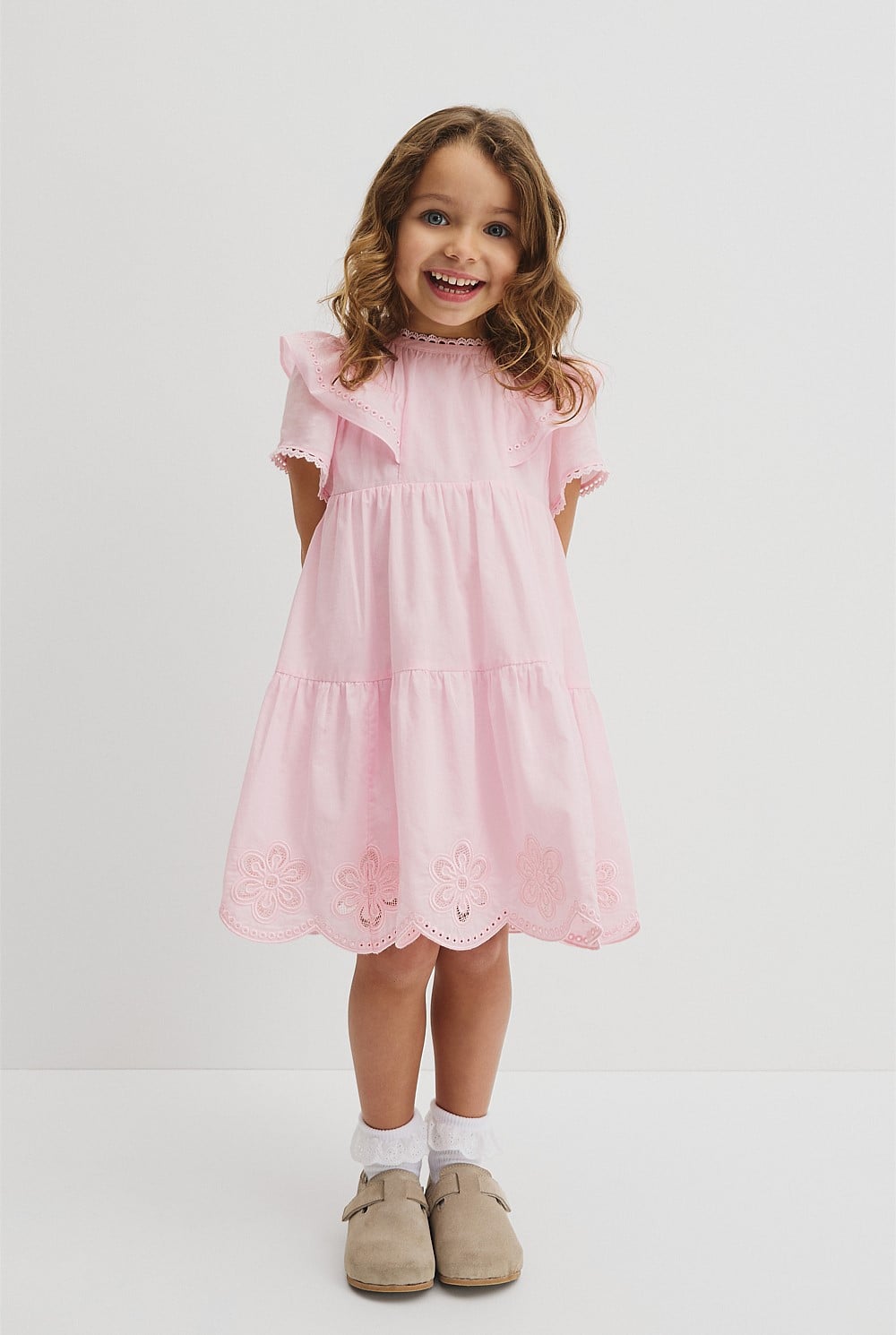 Short Sleeve Tier Cutwork Dress