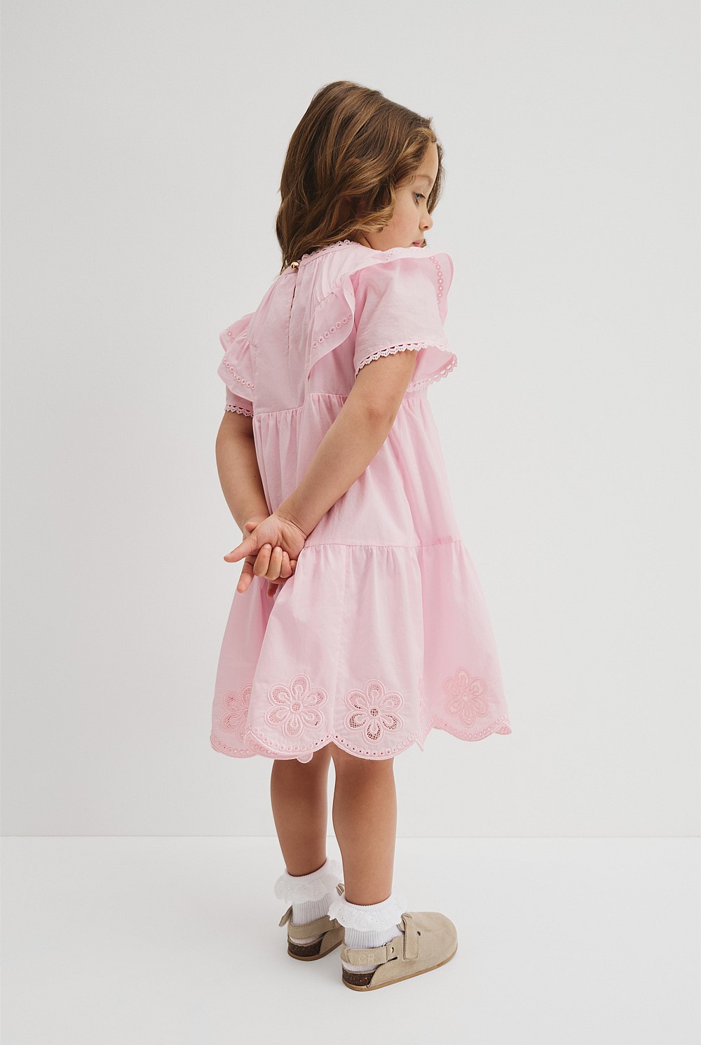 Short Sleeve Tier Cutwork Dress