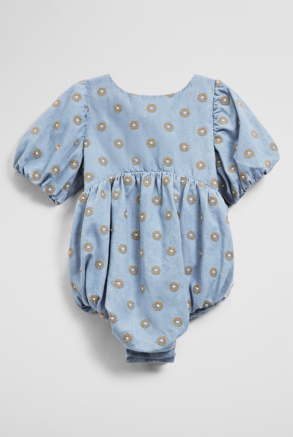 Short Sleeve Chambray Embroidered Romper