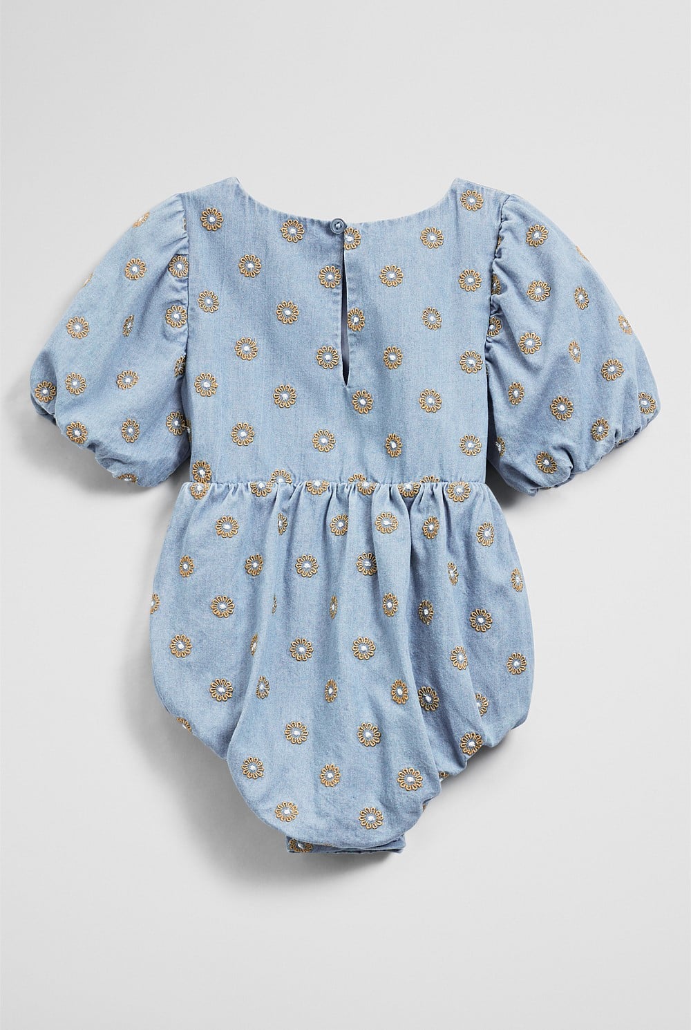 Short Sleeve Chambray Embroidered Romper