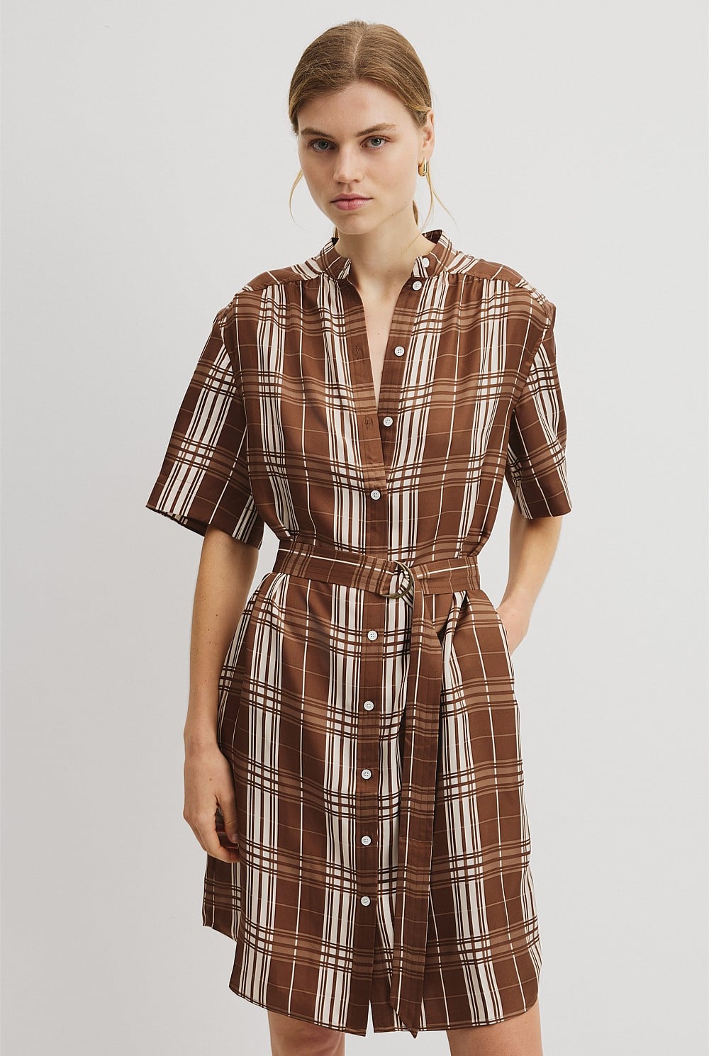 Check Washable Silk Shirt Dress