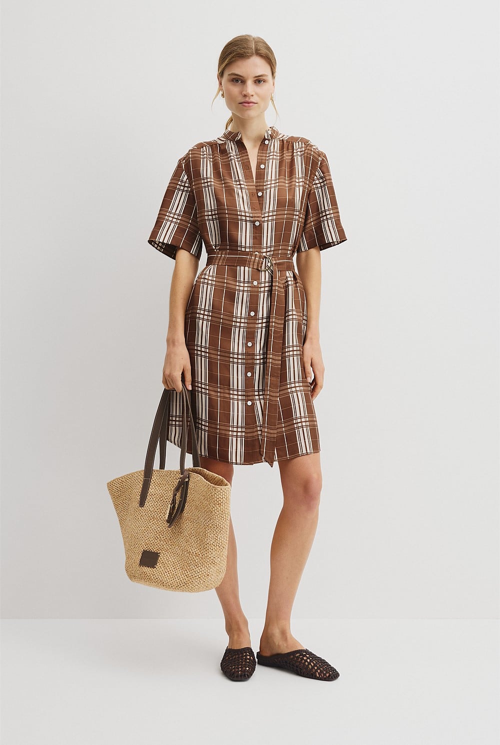 Check Washable Silk Shirt Dress