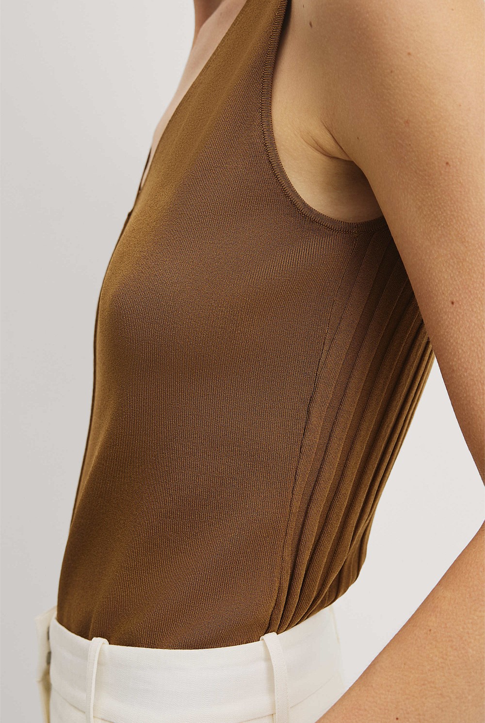 V-Neck Rib Detail Knit Tank