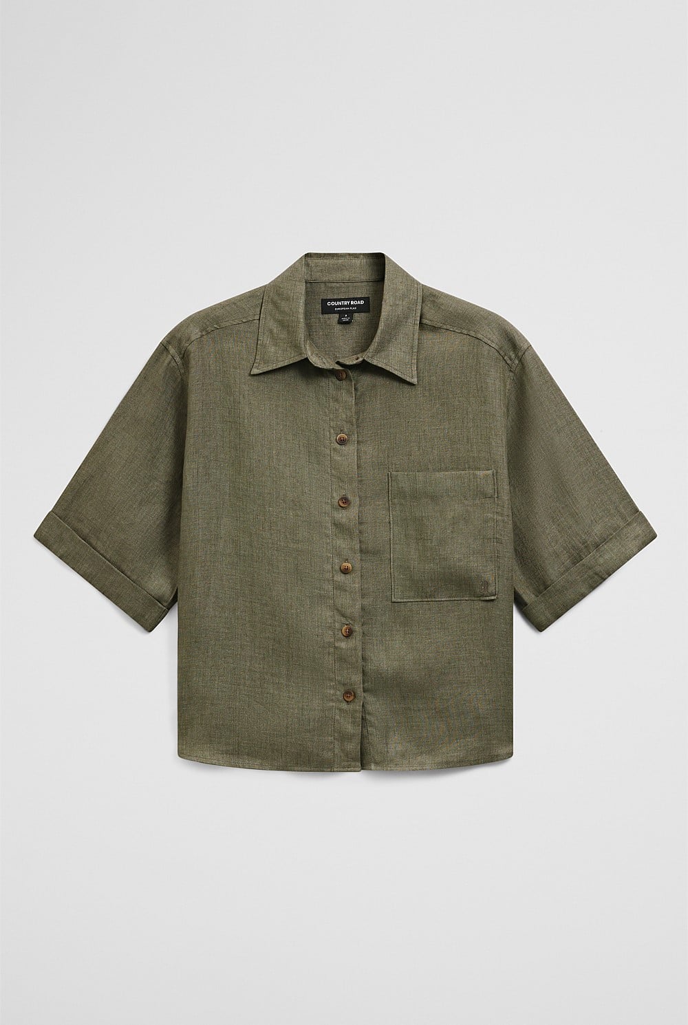 Short Sleeve Crop Linen Shirt