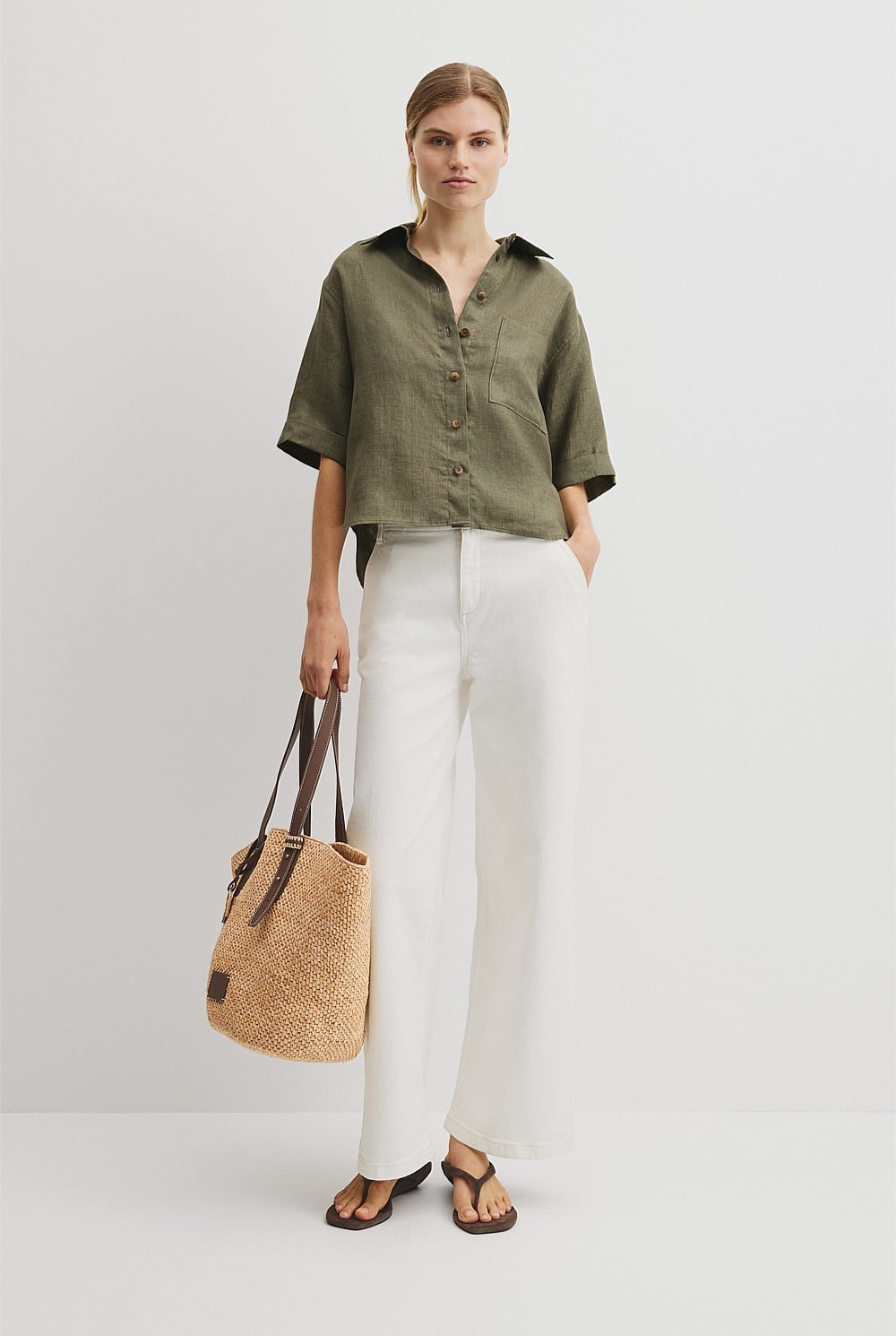 Short Sleeve Crop Linen Shirt