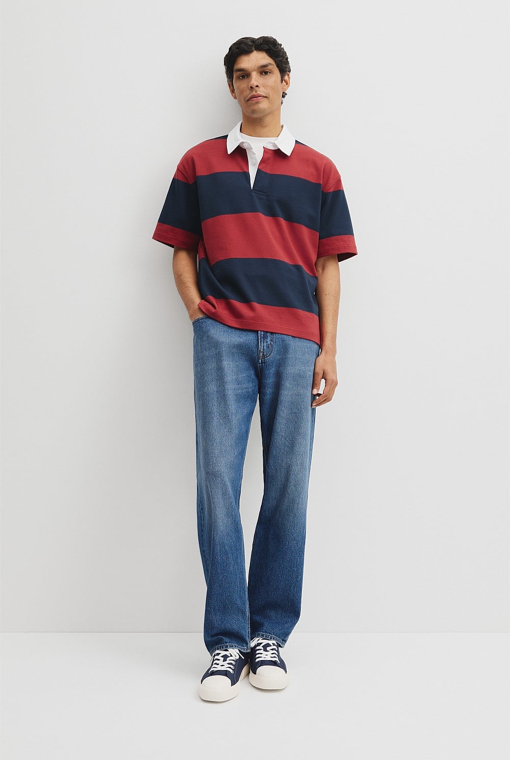 Short Sleeve Australian Cotton Stripe Rugby Polo