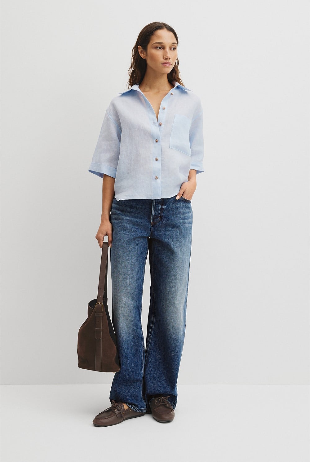 Short Sleeve Crop Linen Shirt