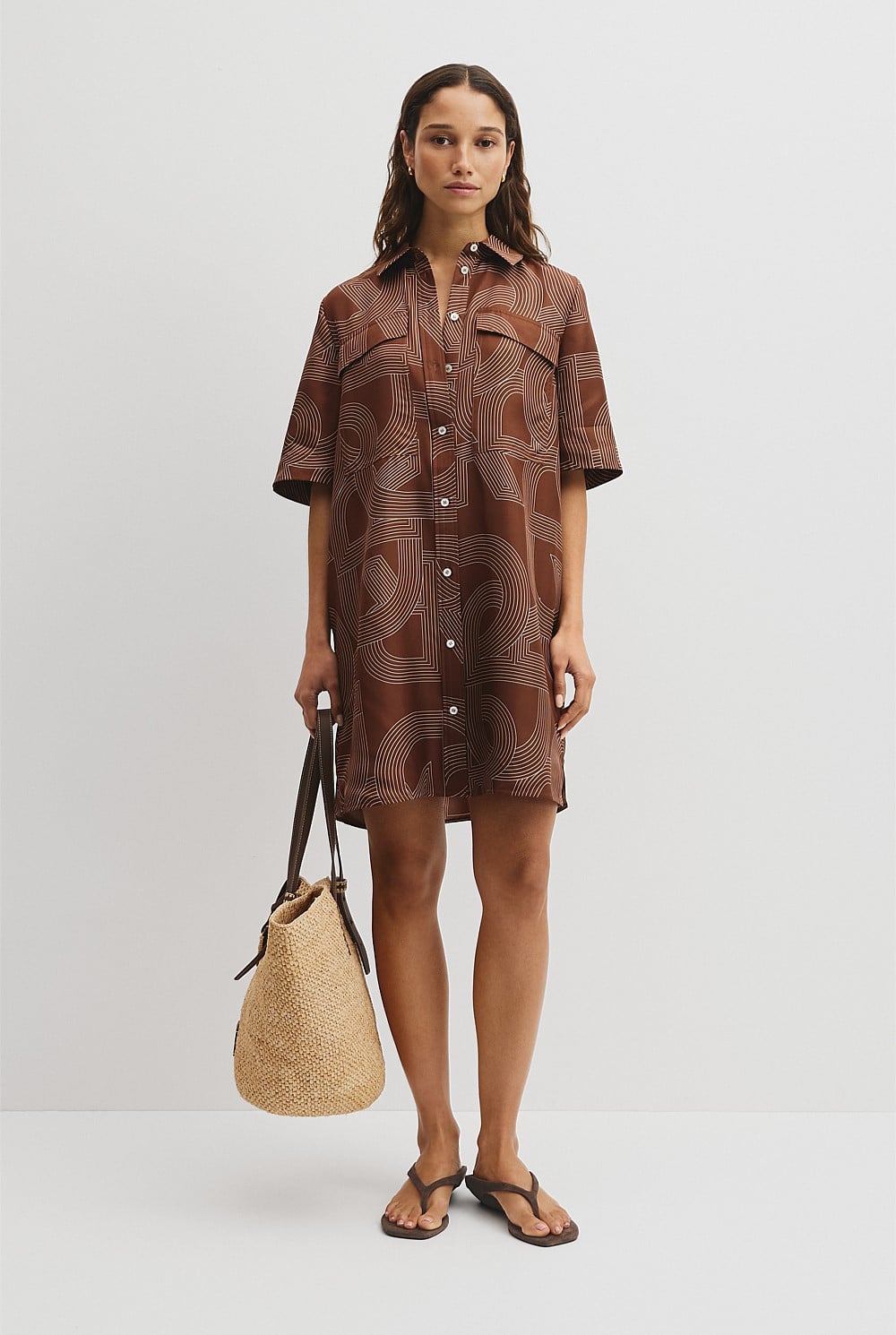 Logo Washable Silk Shirt Dress