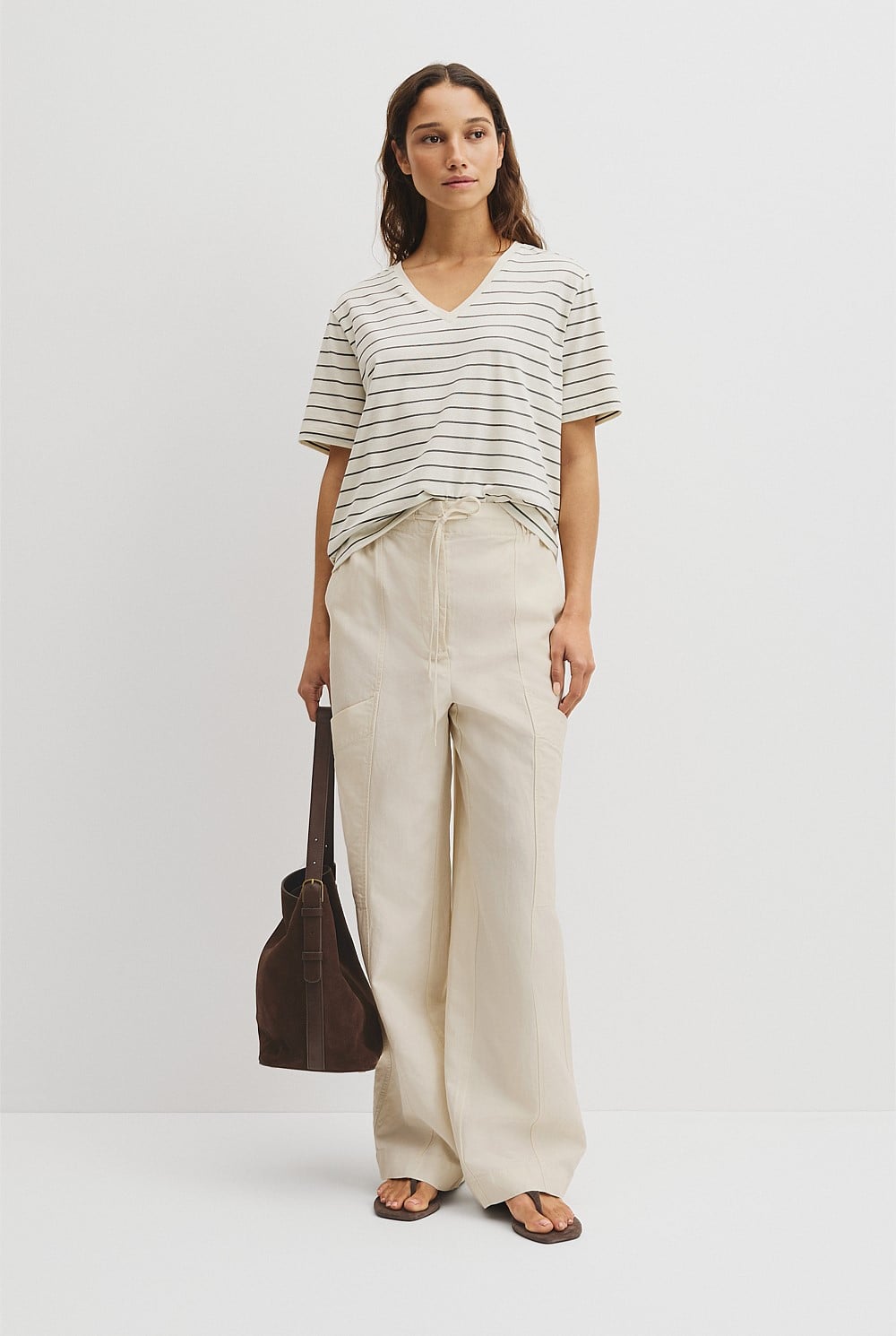 Australian Cotton Stripe V-Neck Neck T-Shirt