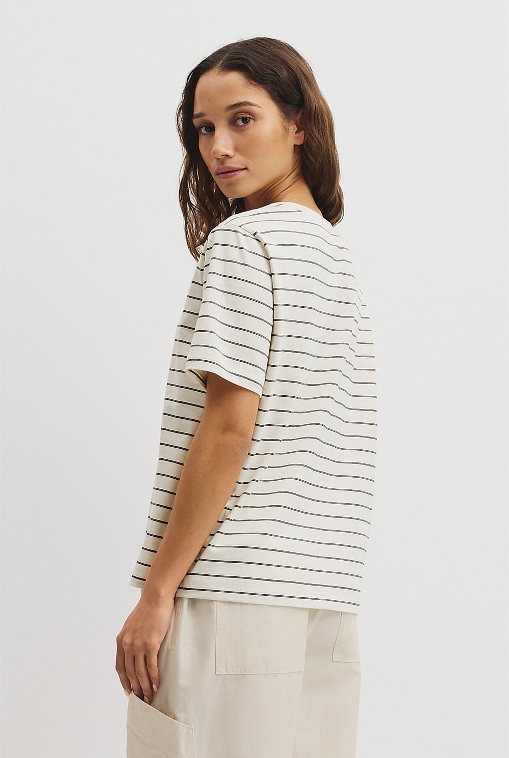 Australian Cotton Stripe V-Neck Neck T-Shirt