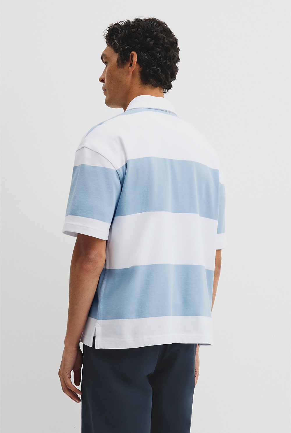 Short Sleeve Australian Cotton Stripe Rugby Polo