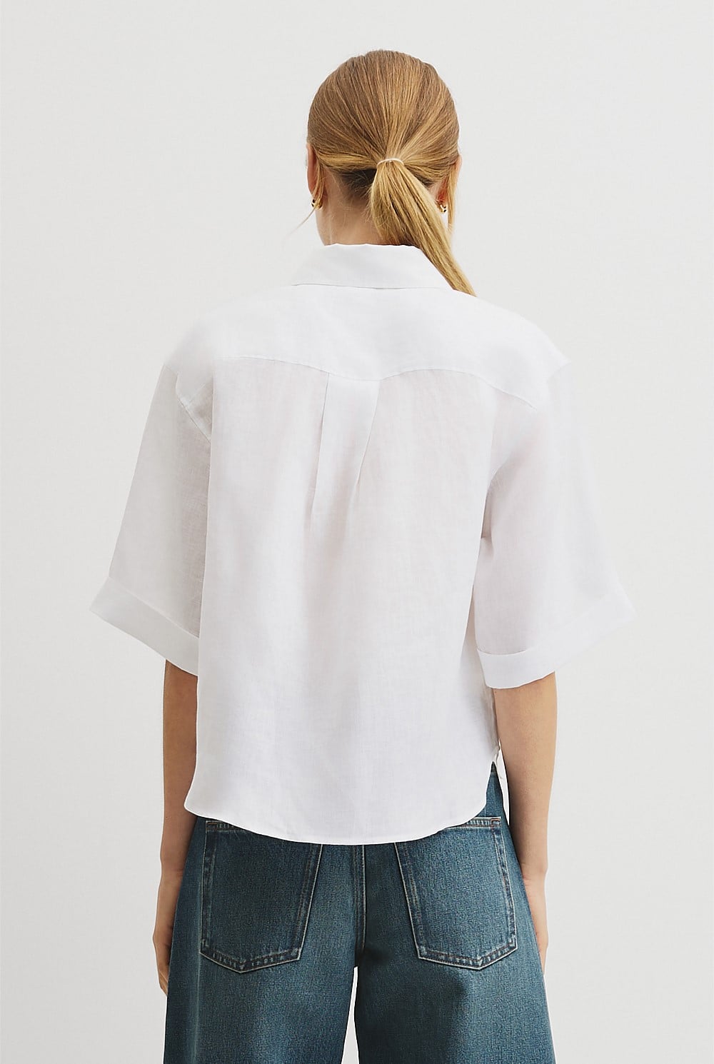 Short Sleeve Crop Linen Shirt