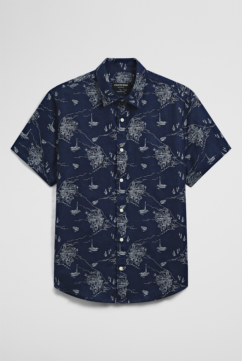 Regular Fit Linen Coastline Print Shirt