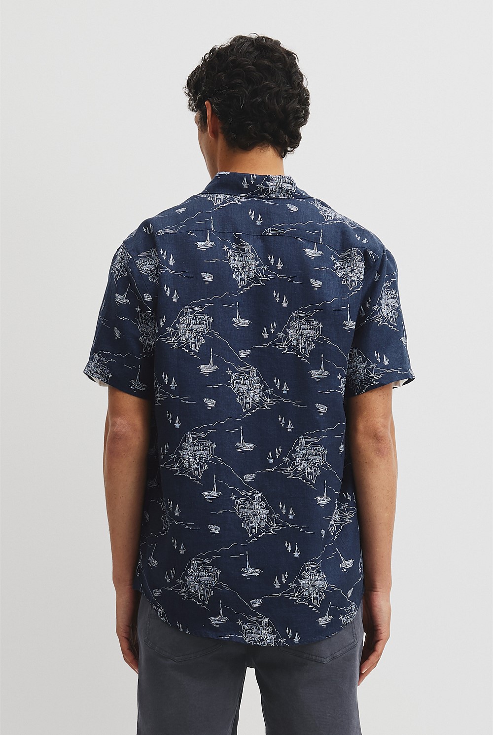 Regular Fit Linen Coastline Print Shirt