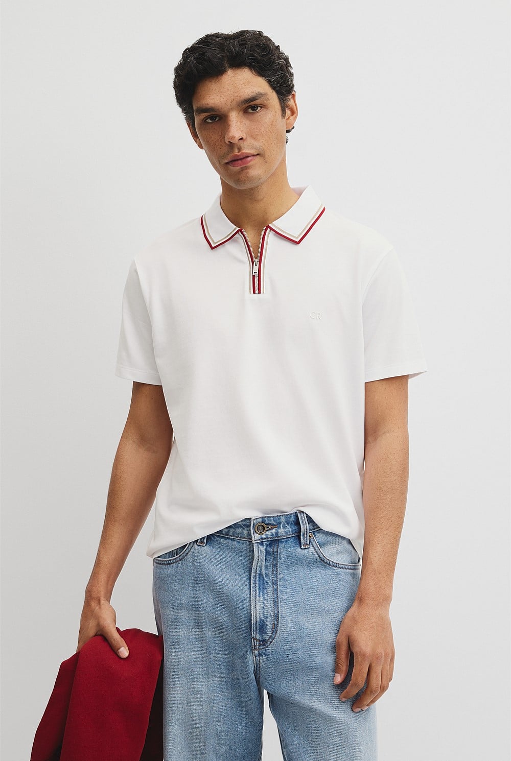 Short Sleeve Tipped Zip Polo