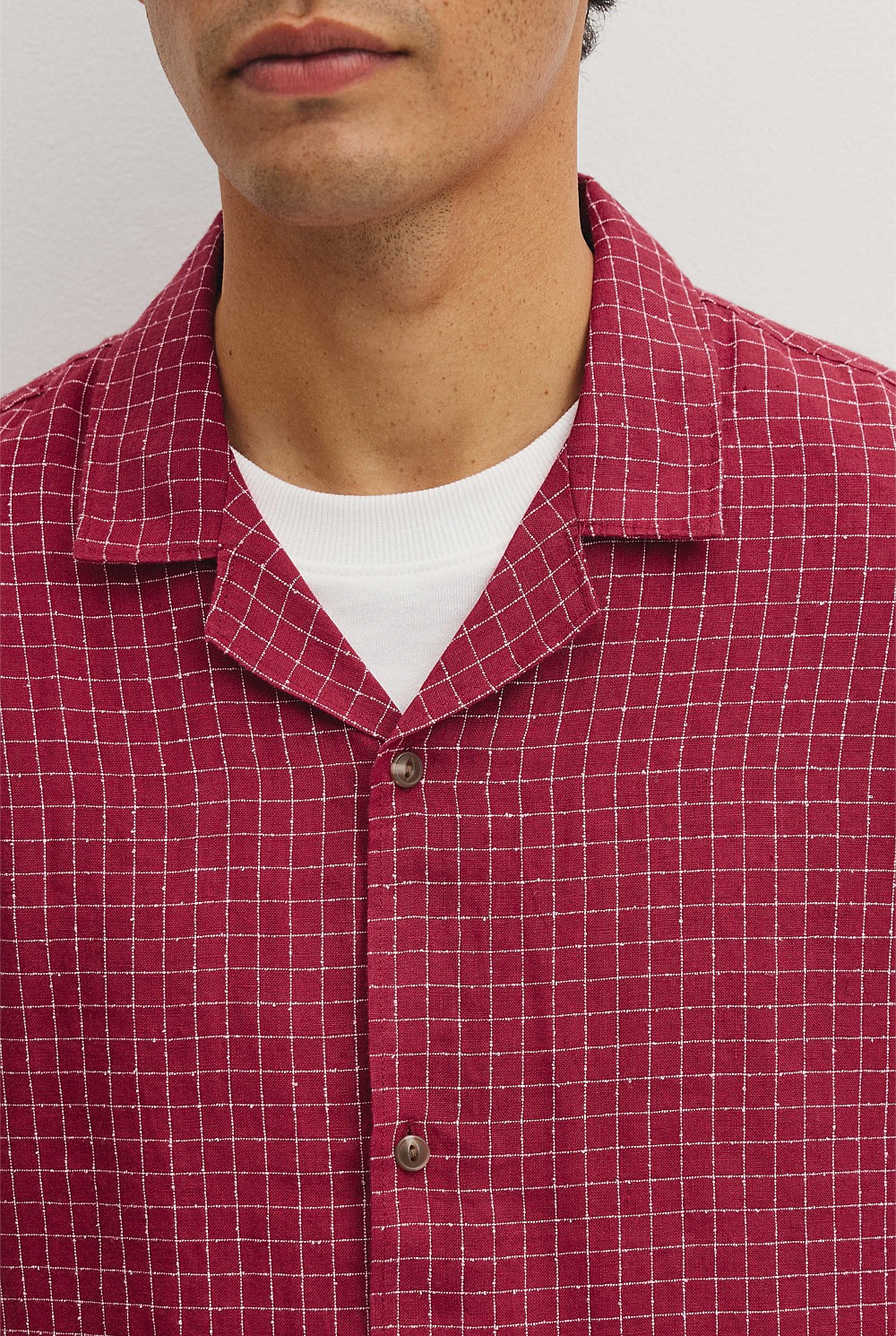 Relaxed Fit Short Sleeve Linen Blend Check Shirt