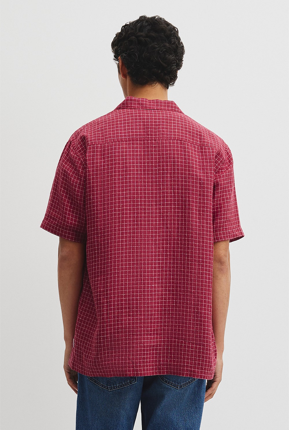 Relaxed Fit Short Sleeve Linen Blend Check Shirt