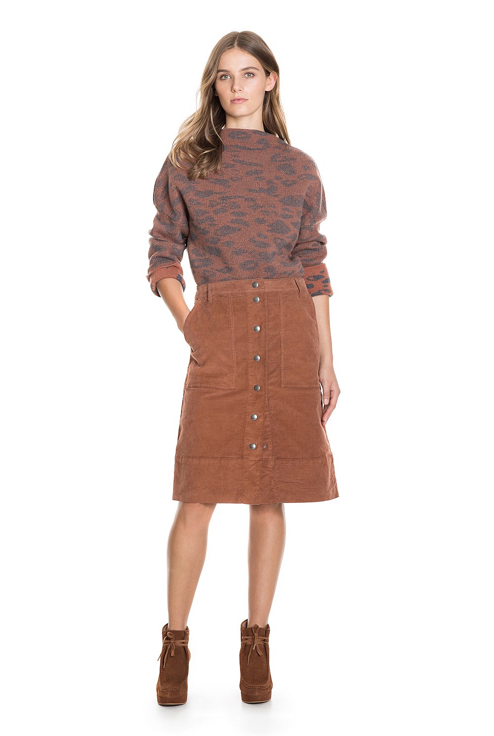 A-Line Cord Midi Skirt