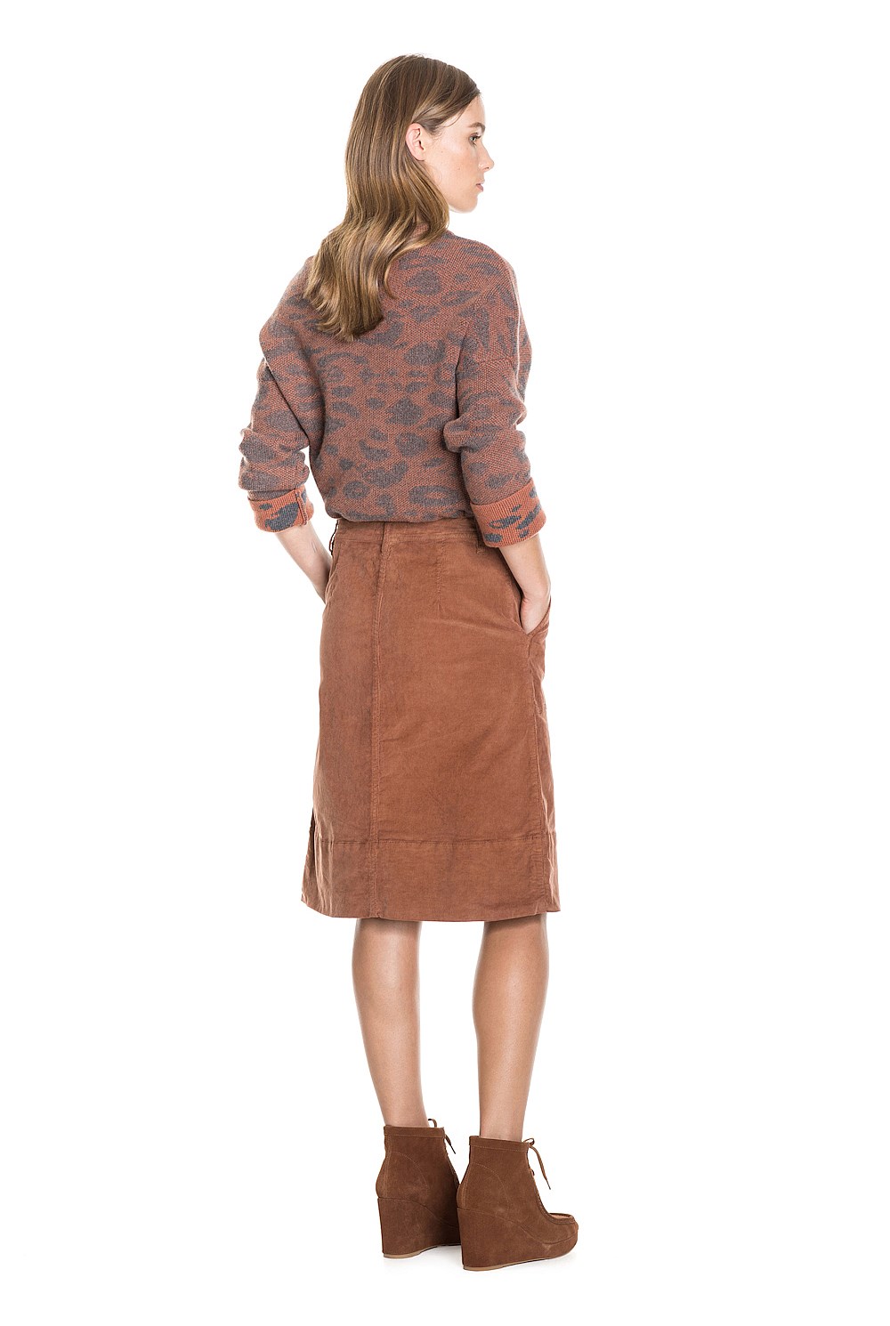 A-Line Cord Midi Skirt