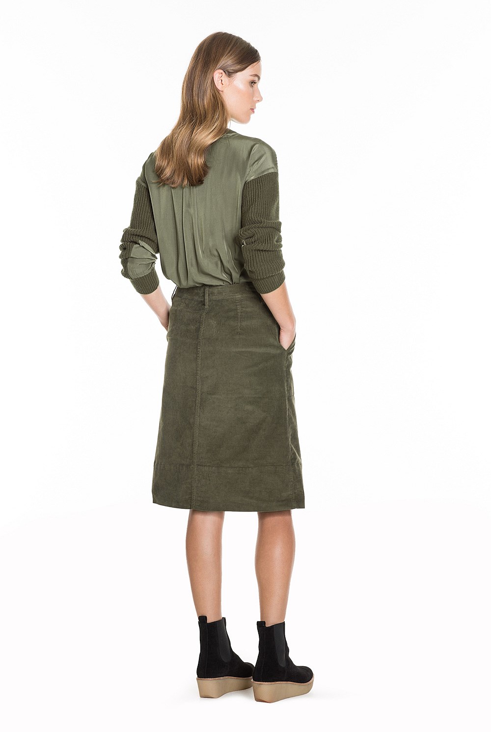 A-Line Cord Midi Skirt
