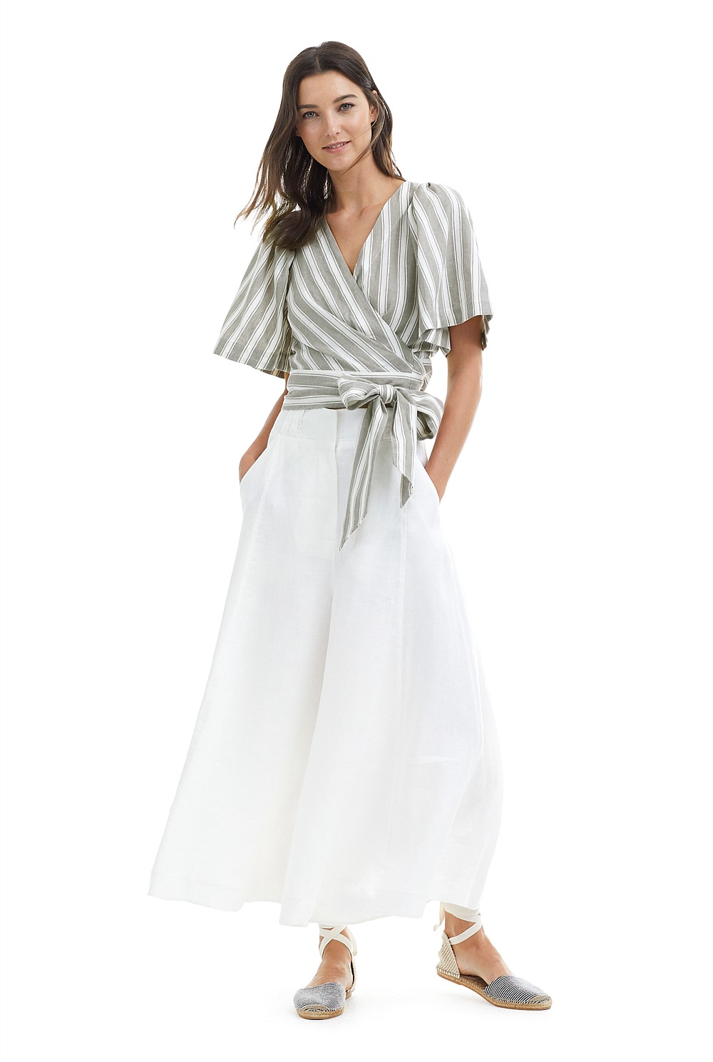 Stripe Linen Wrap Top