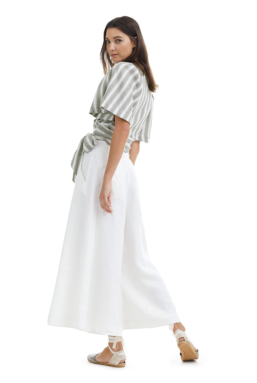 Stripe Linen Wrap Top