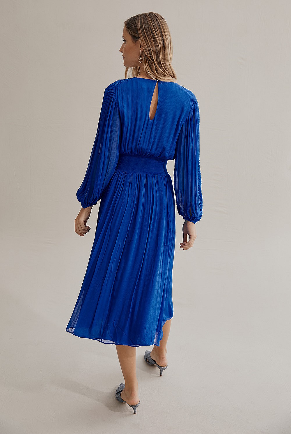 Pleat Sleeve Midi Dress