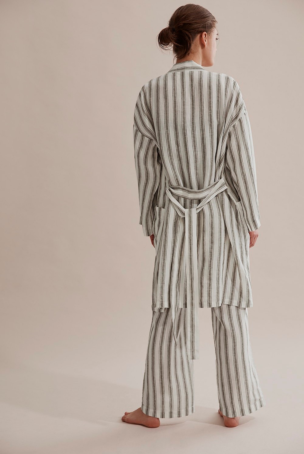 Khaki Linen Stripe Robe - Sleepwear | Country Road