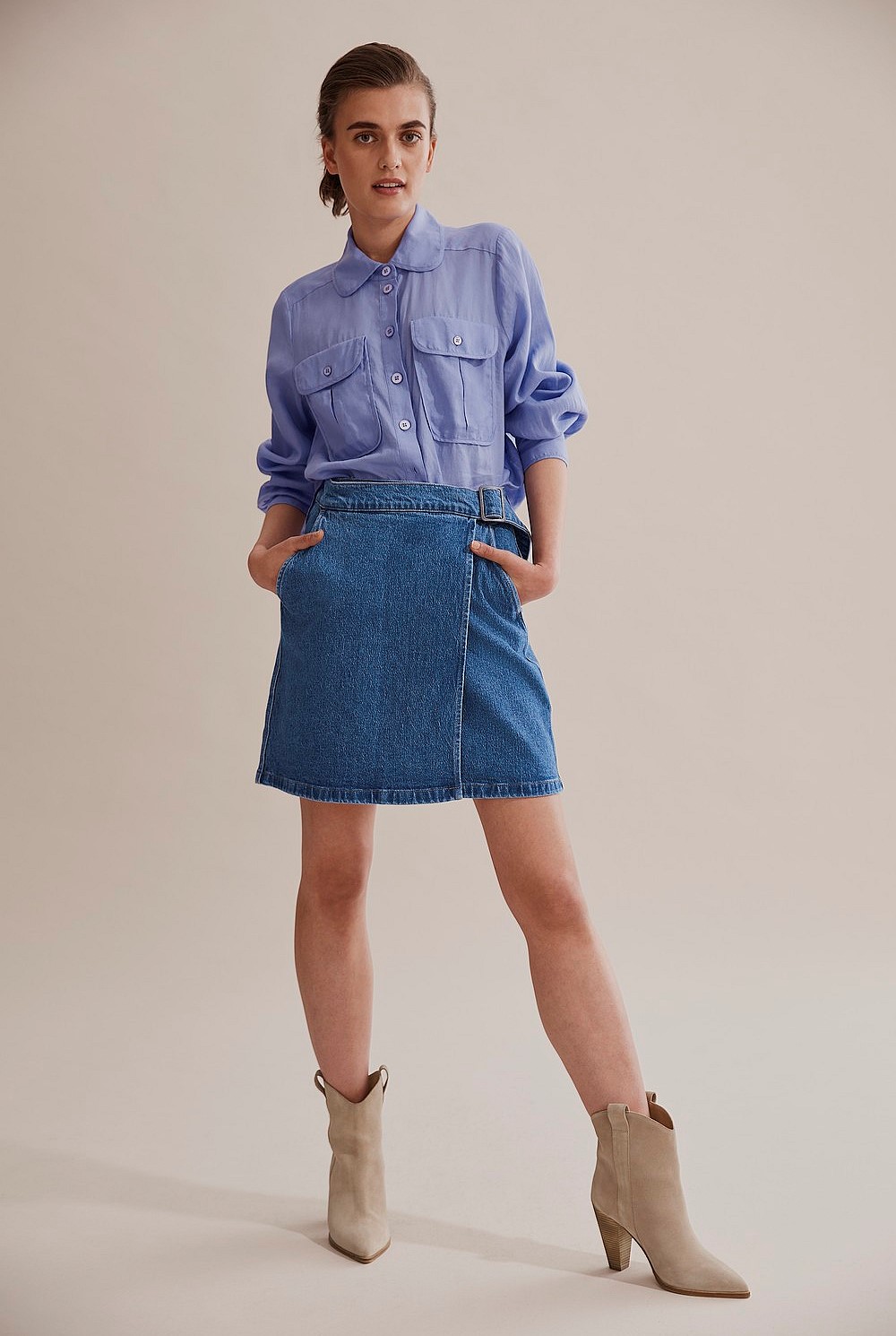 Denim Wrap Mini Skirt