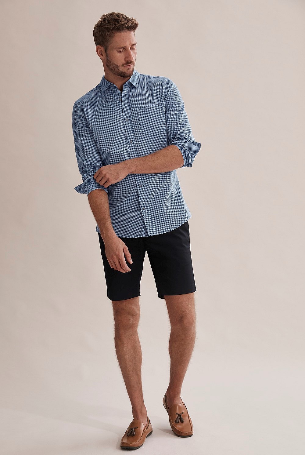 Slim Print Chambray Shirt