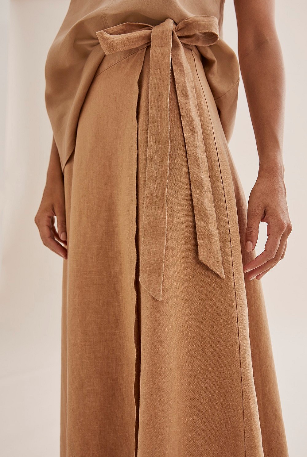 Linen Wrap Midi Skirt
