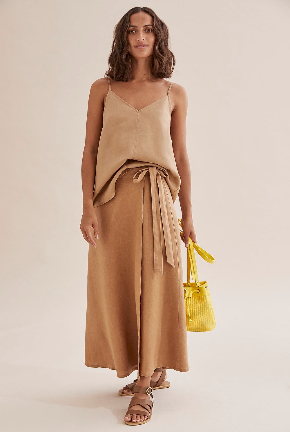 Linen Wrap Midi Skirt