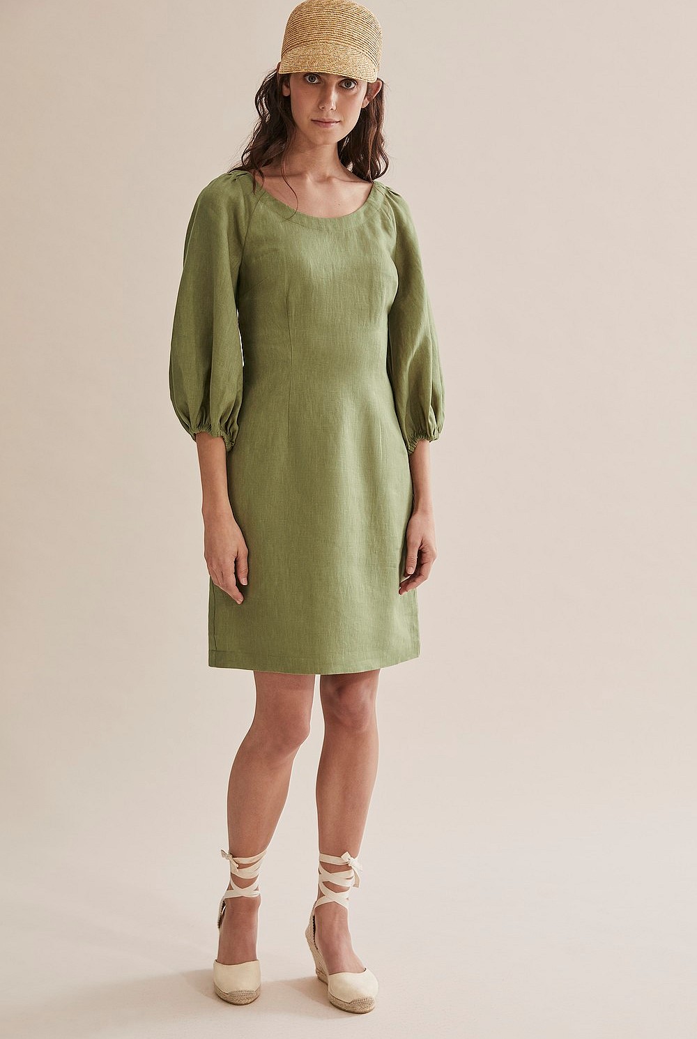 Linen Puff Sleeve Dress