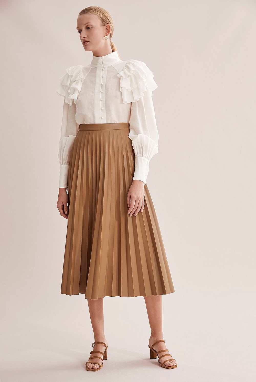 Pleated Faux Leather Skirt