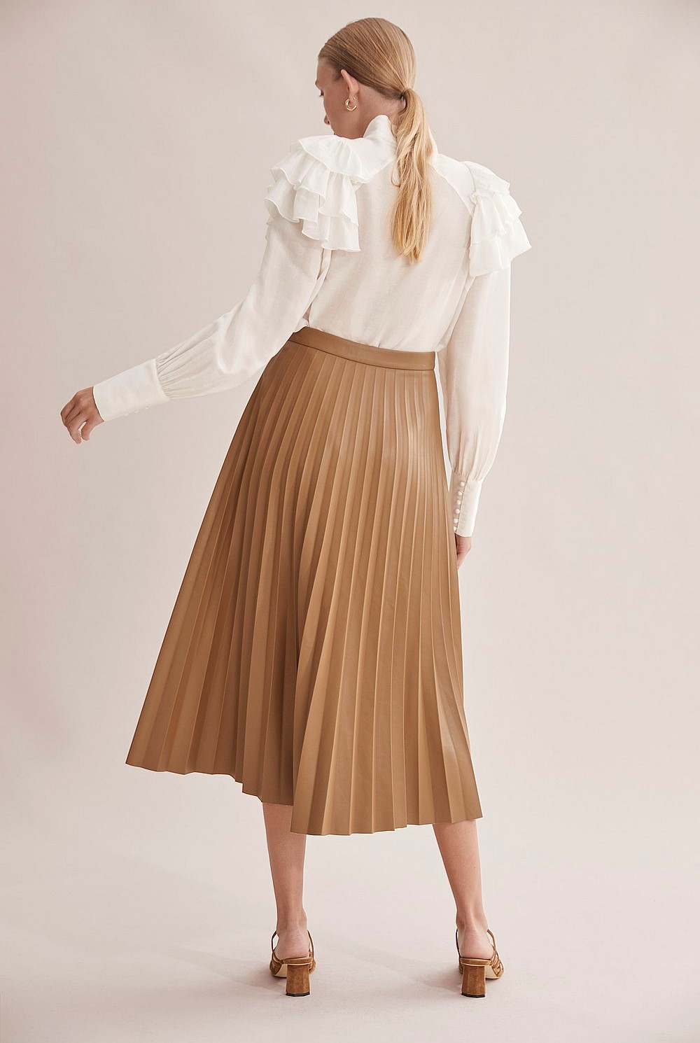 Pleated Faux Leather Skirt