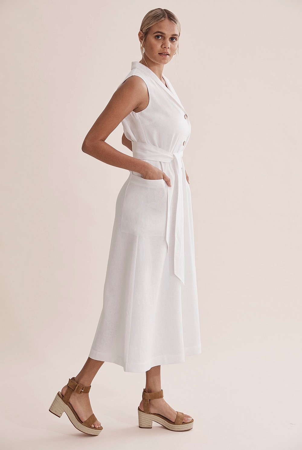 Linen Button Front Maxi Dress