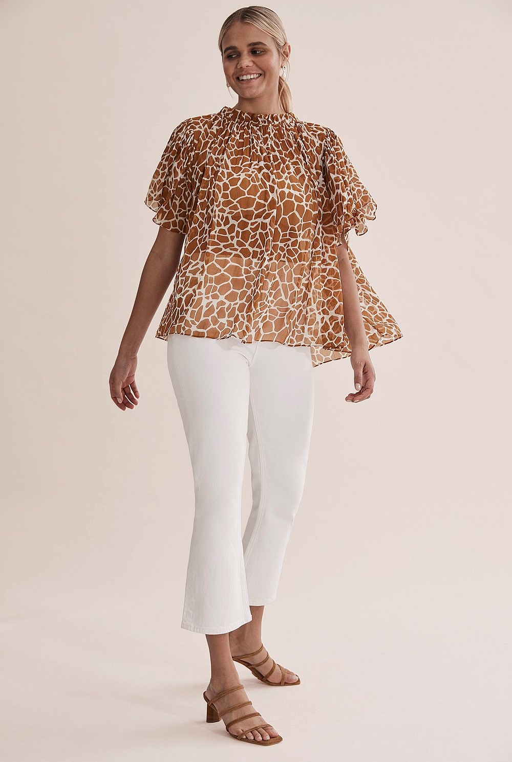 Ruffle Sleeve Print Blouse
