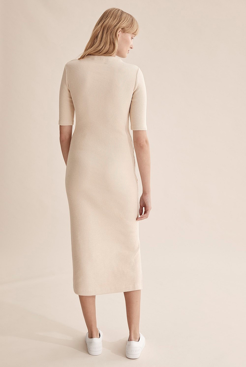 Half Sleeve Rib Button Dress