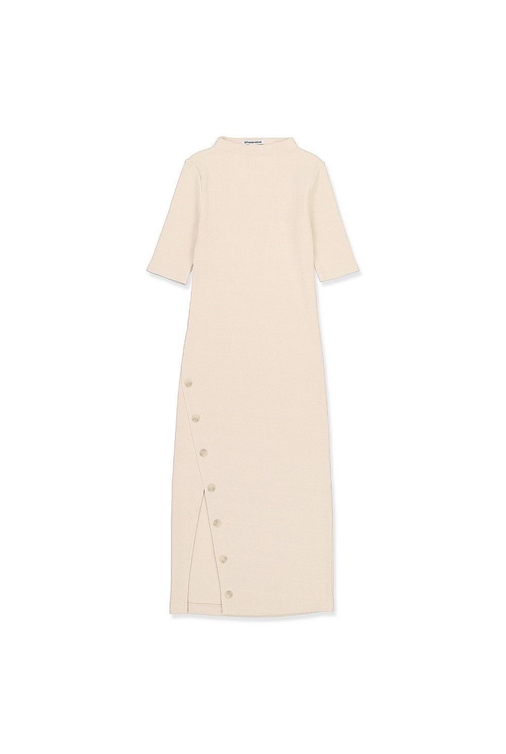 Half Sleeve Rib Button Dress