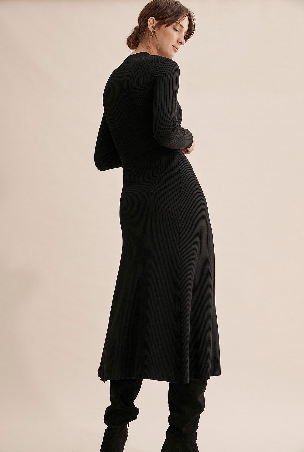 Rib Knit Long Sleeve Dress