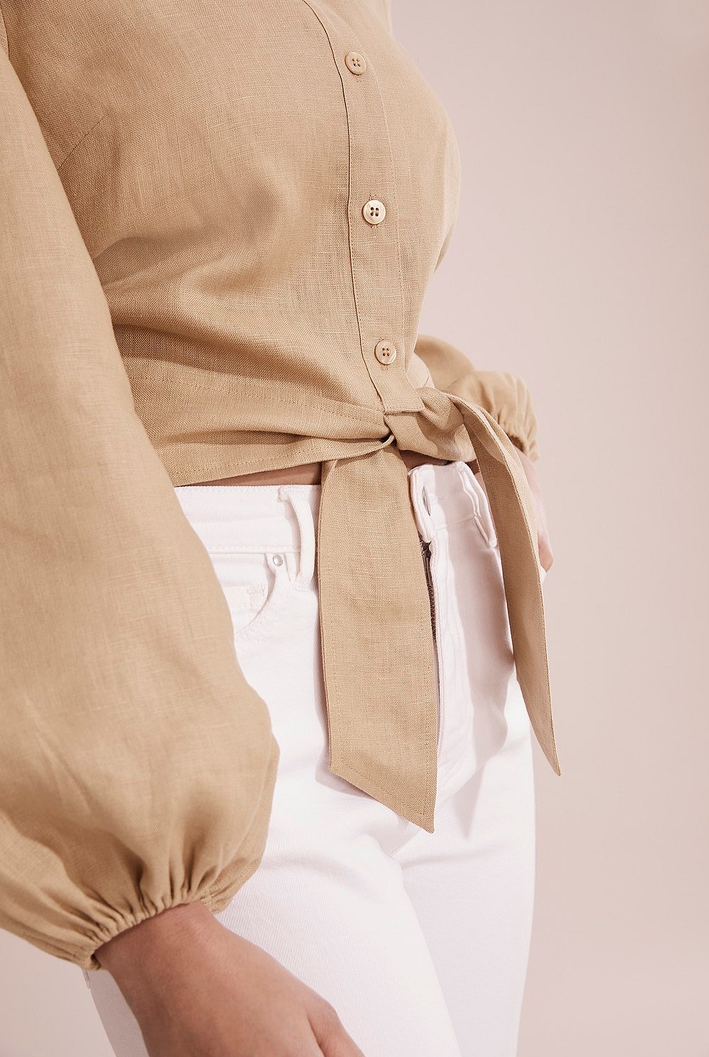 Linen Knot Front Blouse