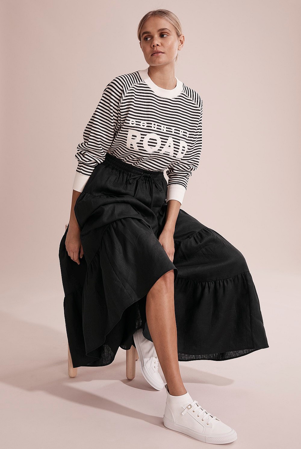 Organically Grown Linen Tiered Maxi Skirt