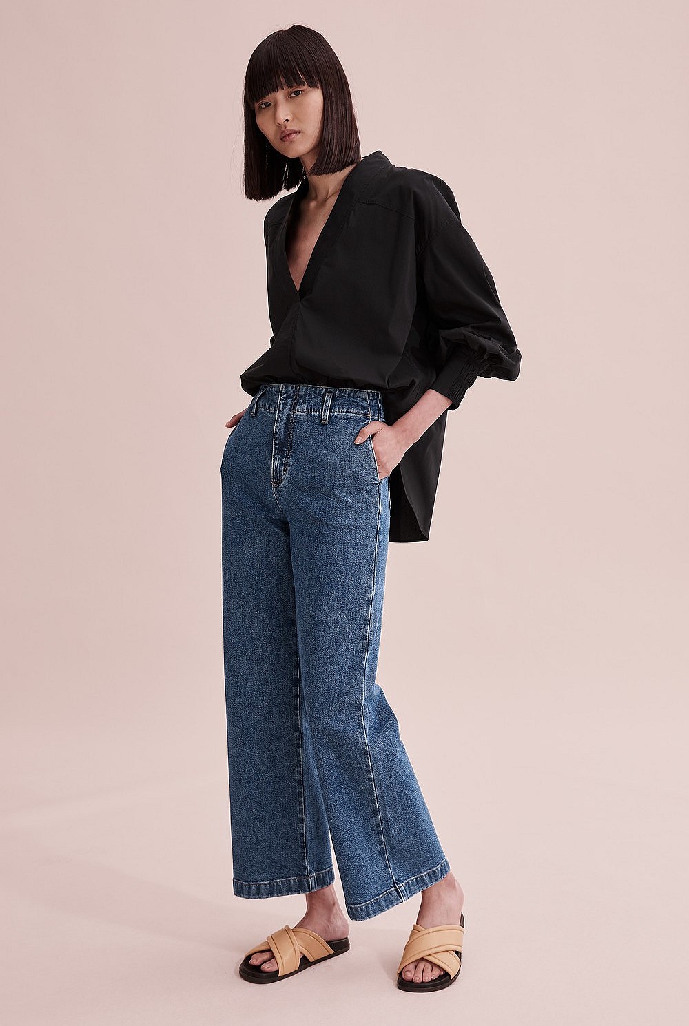 Australian Cotton Blend High Rise Wide Leg Jean