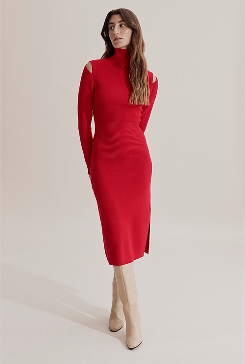 Cut-Out Shoulder Knit Dress ワンピース