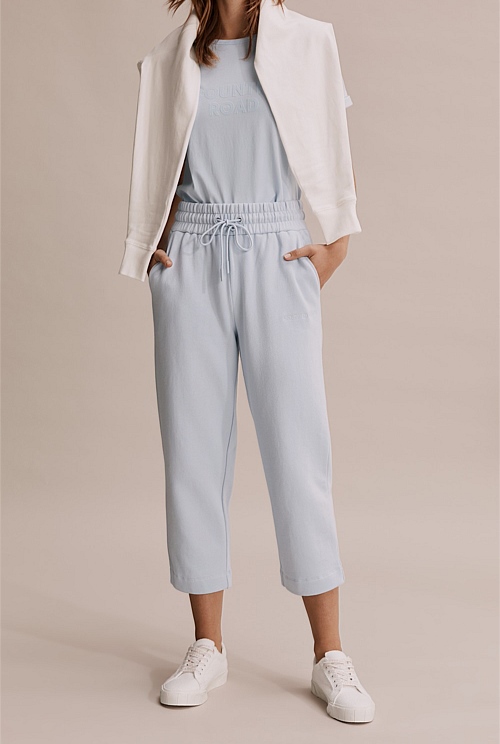 Chambray Australian Cotton Cropped Track Pant Natural Fibres