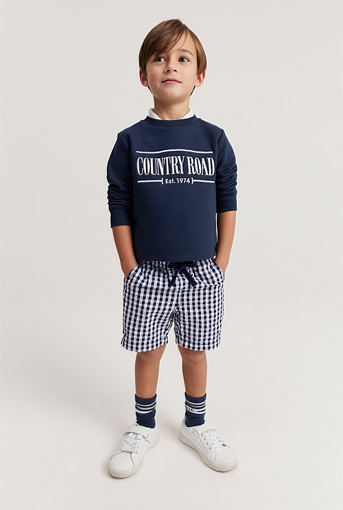 Navy Organically Grown Cotton Blend Gingham Short - Shorts | Country Road