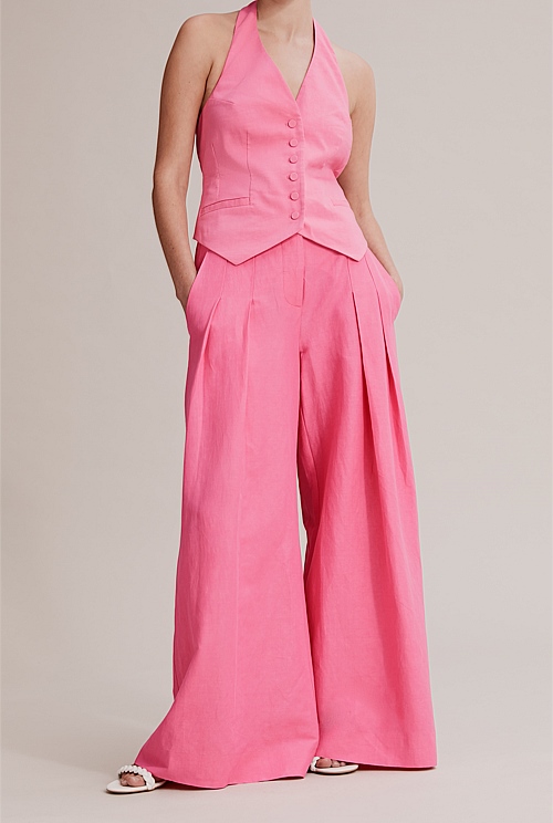 Pink pleat pants and top set ::: L