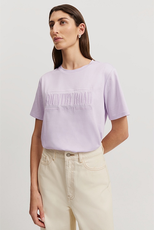 Lilac Verified Australian Cotton Heritage Embroidered T-Shirt - Natural ...