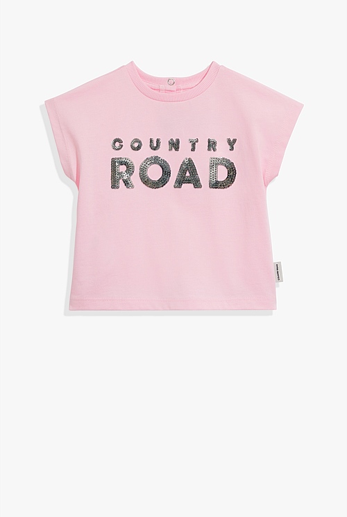 Mtlc Soft Pink Organically Grown Cotton Logo Sequin T-Shirt ...