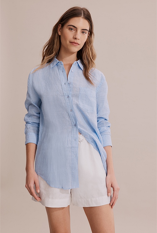 Chambray Organically Grown Linen Shirt - Natural Fibres | Country Road